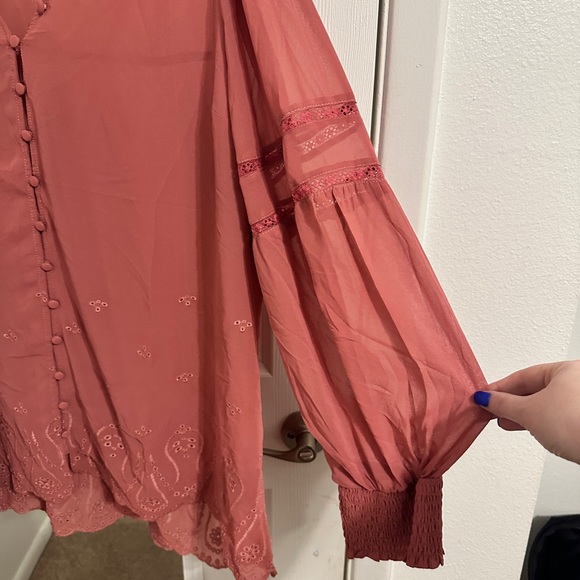 Torrid 3 Sheer Mauve Button Blouse - Picture 3 of 4